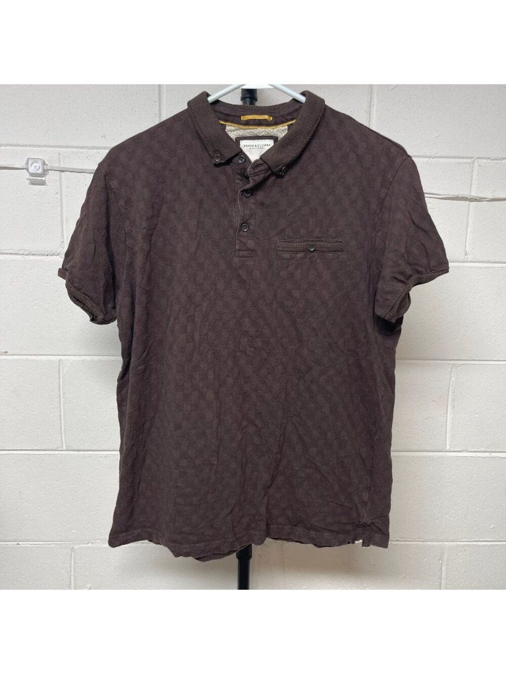 Denim & Flower Ricky Singh Men's Brown Checker Textured Polo Shirt Size M
